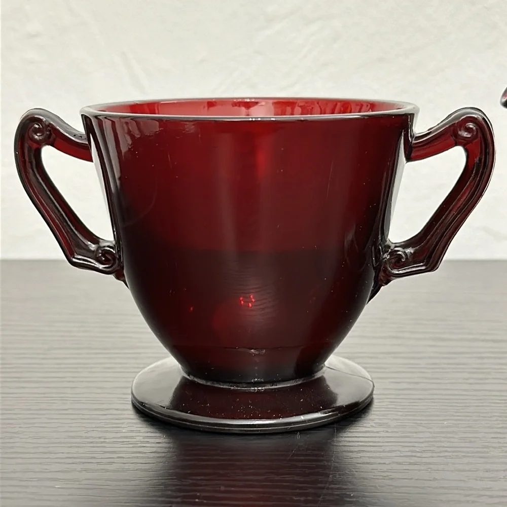 Anchor Hocking Royal Ruby Vintage Cream & Open Sugar Set
